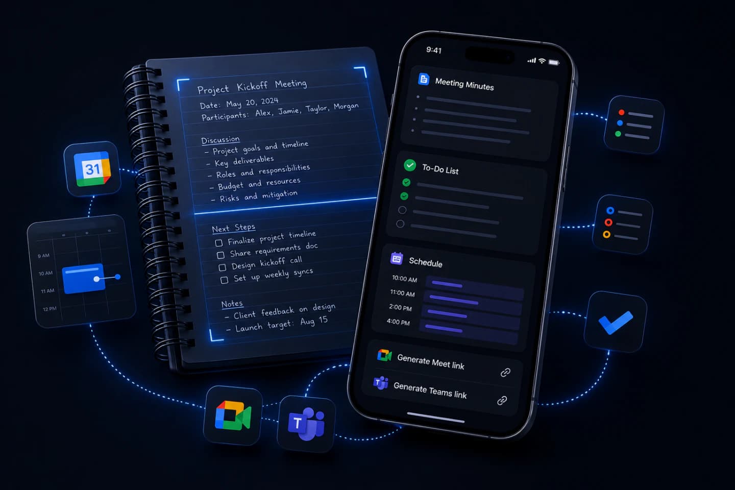 Tablet showing handwritten notes turned into a structured task list and calendar